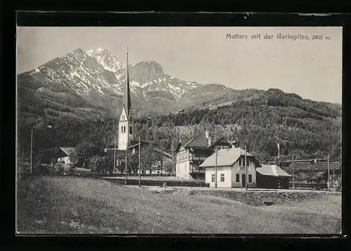 AK Mutters, Ortspartie mit Kirche und der Nockspitze