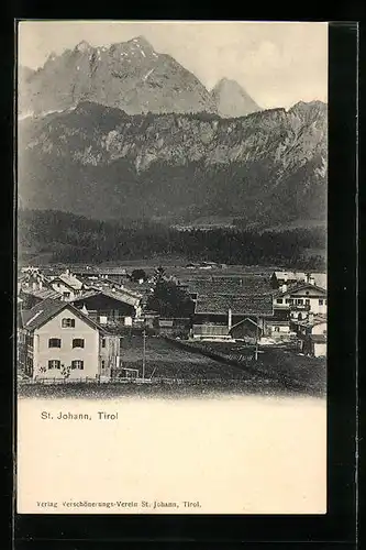 AK St. Johann, Totalansicht mit Blick ins Gebirge