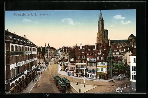 AK Strassburg i.E., Rabenplatz mit Strassenbahn
