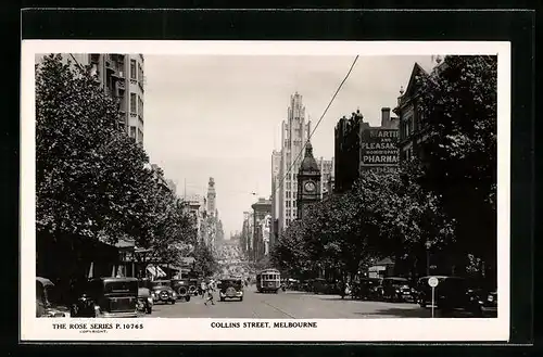 AK Melbourne, Collins Street, Strassenbahn