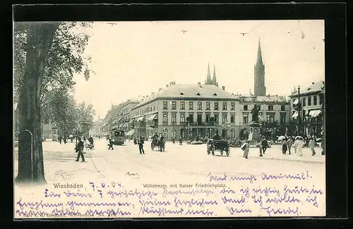 AK Wiesbaden, Wilhelmstrasse mit Strassenbahn