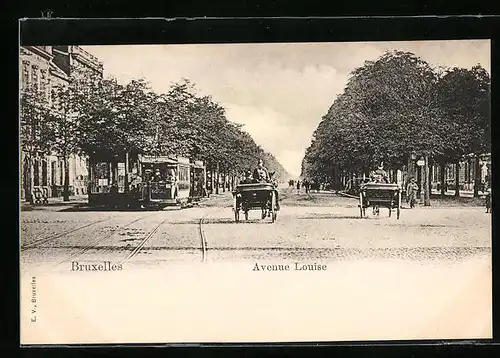 AK Bruxelles, Avenue Louise, Strassenbahn