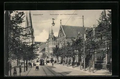 AK Düsseldorf, Marienkirche und Strassenbahn