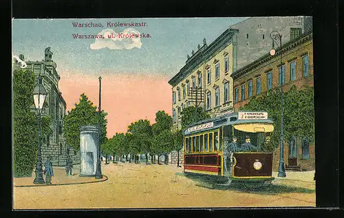 AK Warschau, Krolewskastrasse mit Strassenbahn