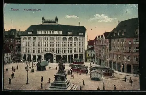 AK Essen, Strassenbahnen auf dem Kopstadtplatz