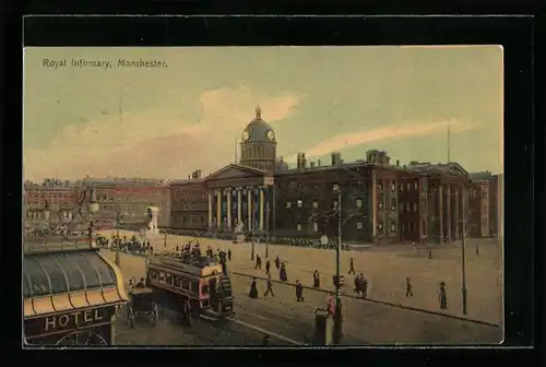 AK Manchester, Royal Infirmary, Strassenbahn