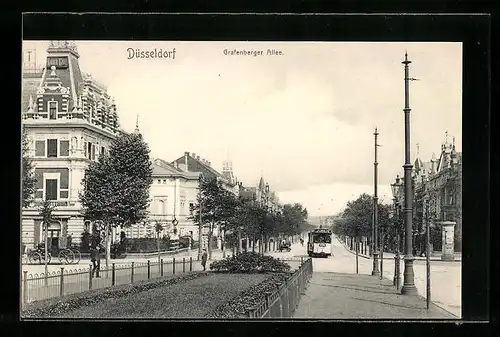 AK Düsseldorf, Strassenbahn auf der Grafenberger Allee