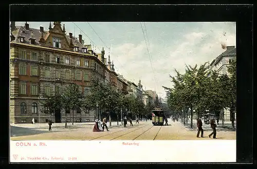 AK Cöln a. Rh., Passanten auf dem Salierring mit Strassenbahn