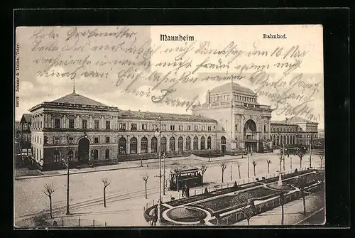 AK Mannheim, Strassenbahn am Bahnhof