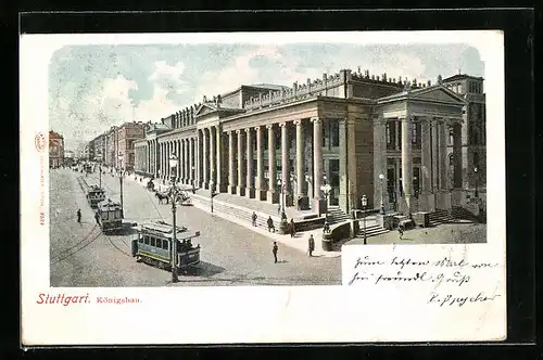 AK Stuttgart, Strassenbahnen vor dem Königsbau