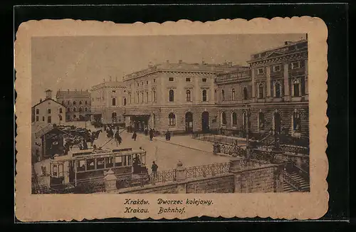 AK Krakau, Strassenbahn am Bahnhof