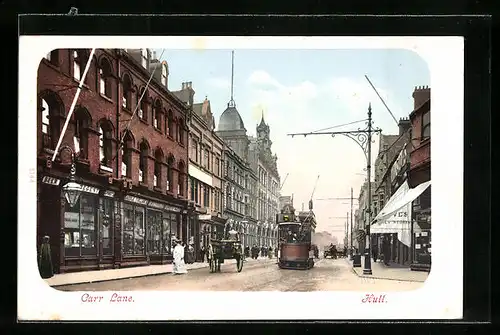 AK Hull, Carr Lane, Strassenbahn