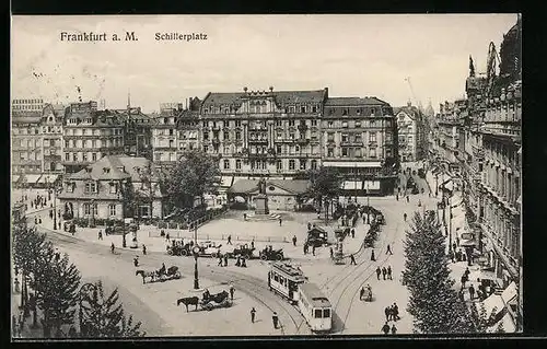 AK Frankfurt a. M., Strassenbahn auf dem Schillerplatz