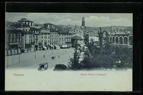 AK Verona, Piazza Vittorio Emanuele, Strassenbahn