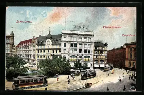 AK Bern, Jägerstrasse und Oberwallstrasse mit Strassenbahn