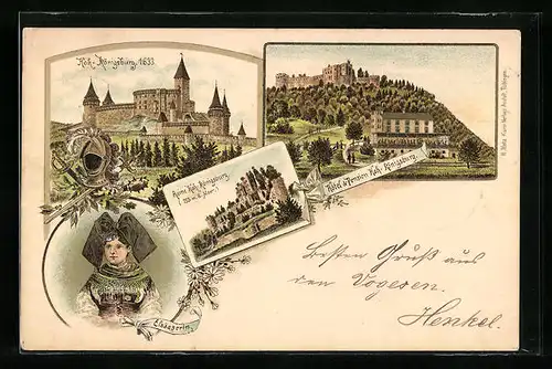 Lithographie Hoh-Königsburg, Hotel-Pension und Ruine Hoh-Königsburg