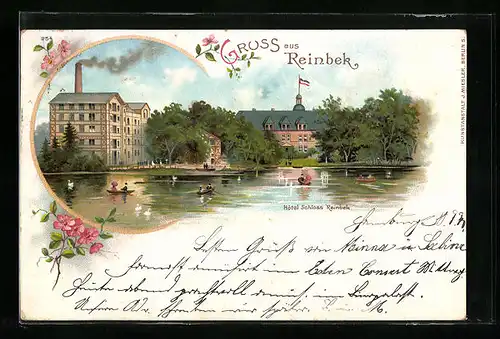 Lithographie Reinbek, Totalansicht vom Hotel Schloss Reinbek