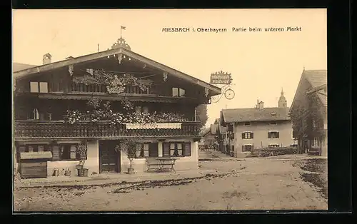 AK Miesbach i. Oberbayern, Partie beim unteren Markt am Haus Winterholler