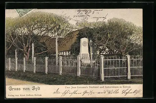 AK Keitum /Sylt, Uwe Jens Lornsen`s Denkmal und Geburtshaus in Keitum