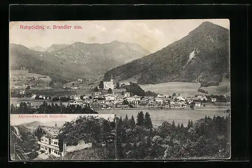 AK Ruhpolding, Ortsansicht vom Brandler aus mit Alpenwirtschaft Brandler