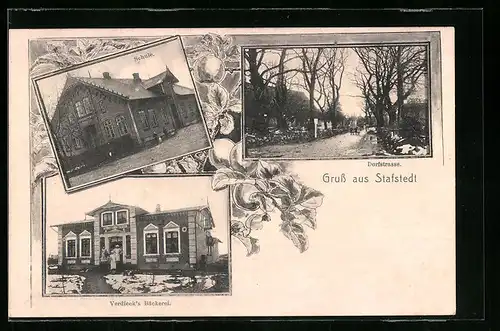 AK Stafstedt, Schule, Dorfstrasse, Verdieck`s Bäckerei