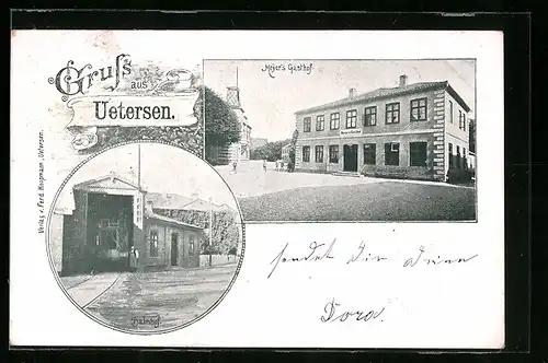 AK Uetersen, Meyer`s Gasthof, Bahnhof