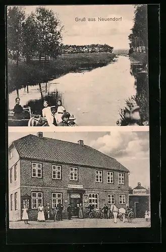 AK Neuendorf /Holstein, Ansicht vom Gasthaus, Kanalpartie