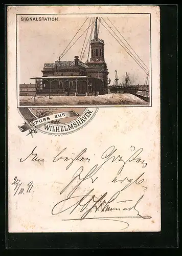 Lithographie Wilhelmshaven, Darstellung der Signalstation