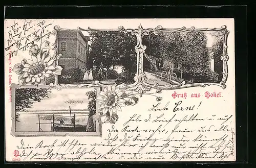 AK Bokel, Mühle und Junge mit Fahrrad, Mühlenteich