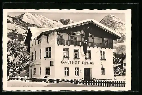 AK Fischen im Allgäu, Alpengasthof Krone mit  im Schnee