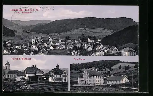 AK Lenzkirch /Bad. Schwarzw., Teilansicht, Partie b. Bahnhof, Schulhaus