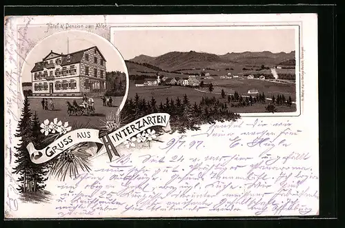 Lithographie Hinterzarten, Hotel & Pension zum Adler, Ortspartie