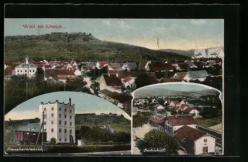 AK Weil bei Lörrach, Presshefefabrik, Bahnhof, Teilansicht