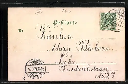 Lithographie Saarbrücken-St. Johann, Zur 25 jährigen Gedenk-Feier 1870-1895, Hauptportal des Festplatzes, Ehrenthal