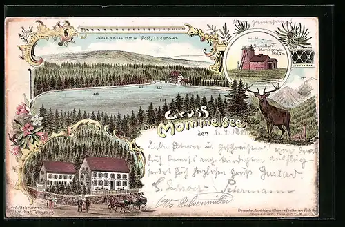 Lithographie Seebach, Gasthof zum Wolfsbrunnen, Signalturm Hornisgrinde, Mummelsee