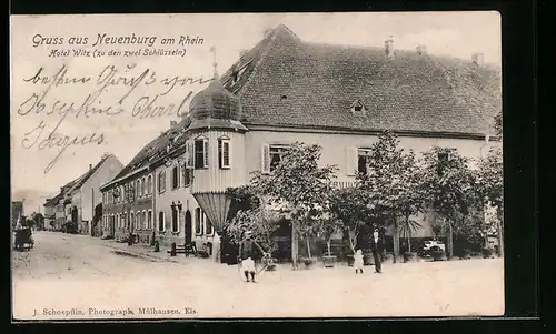 AK Neuenburg am Rhein, Hotel Witz zu den zwei Schlüsseln mit Strassenpartie