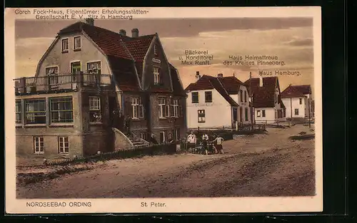 AK Ording, St. Peter mit Gorch Fock-Haus und Bäckerei u. Konditorei Max Ranft