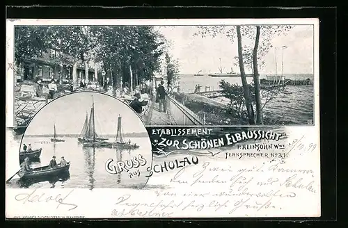 AK Schulau, Etablissement Zur schönen Elbaussicht mit Ruderpartie