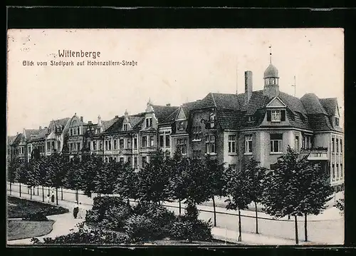 AK Wittenberge, Blick vom Stadtpark auf Hohenzollern-Strasse