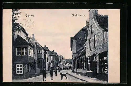 AK Esens, Marktstrasse mit Passanten