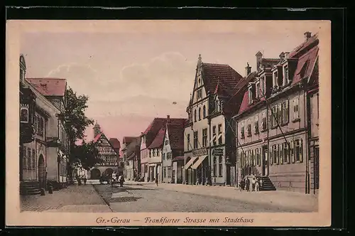 AK Gr.-Gerau, Frankfurter Strasse mit Stadthaus und Geschäften