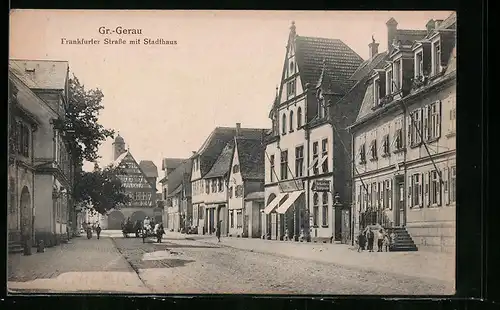 AK Gr.-Gerau, Frankfurter Strasse mit Stadthaus und Passanten
