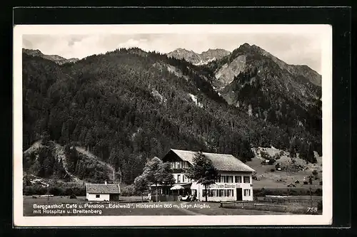 AK Hinterstein, Café und Pension Edelweiss mit Rotspitze