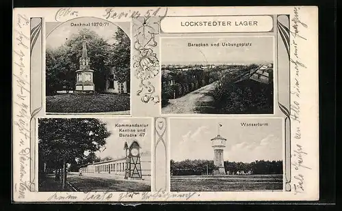 AK Lockstedter Lager, Baracken und Umgebung, Wasserturm, Denkmal