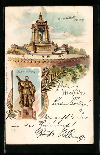 Lithographie Porta Westfalica, Kaiser Wilhelm Denkmal