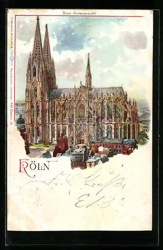 Lithographie Köln, Dom in Seitenansicht