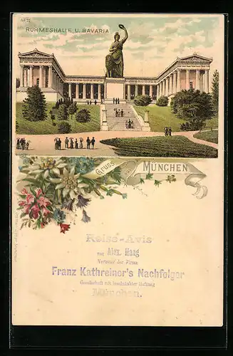 Lithographie München, Ruhmeshalle und Bavaria