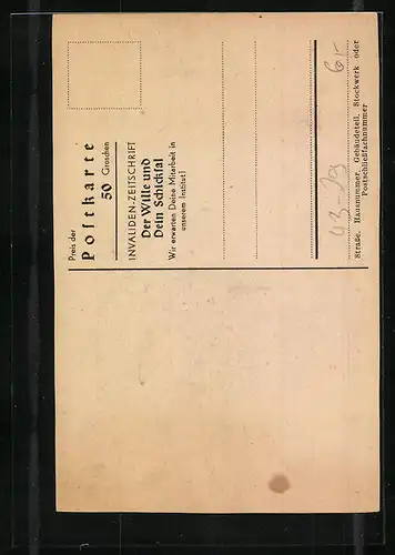 AK Reklame für Invaliden-Zeitschrift Der Wille und dein Schicksal