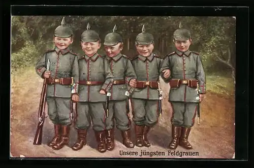 AK Unsere jüngsten Feldgrauen, Kinder Kriegspropaganda