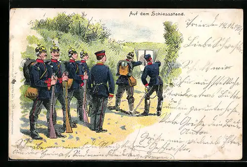 Lithographie Auf dem Schiessstand, Infanterie